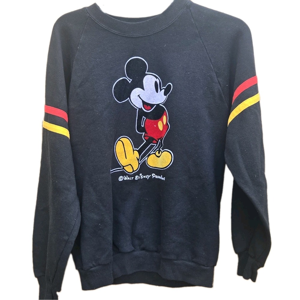Vtg 80s Mickey Mouse Disney Character Fashions Crewneck Sweatshirt Black Large